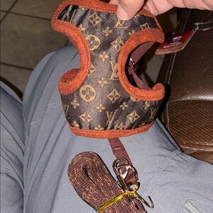 Luxury Brown Monogram pet harness and leash sets